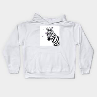 Zebra with glasses and butteflies Kids Hoodie